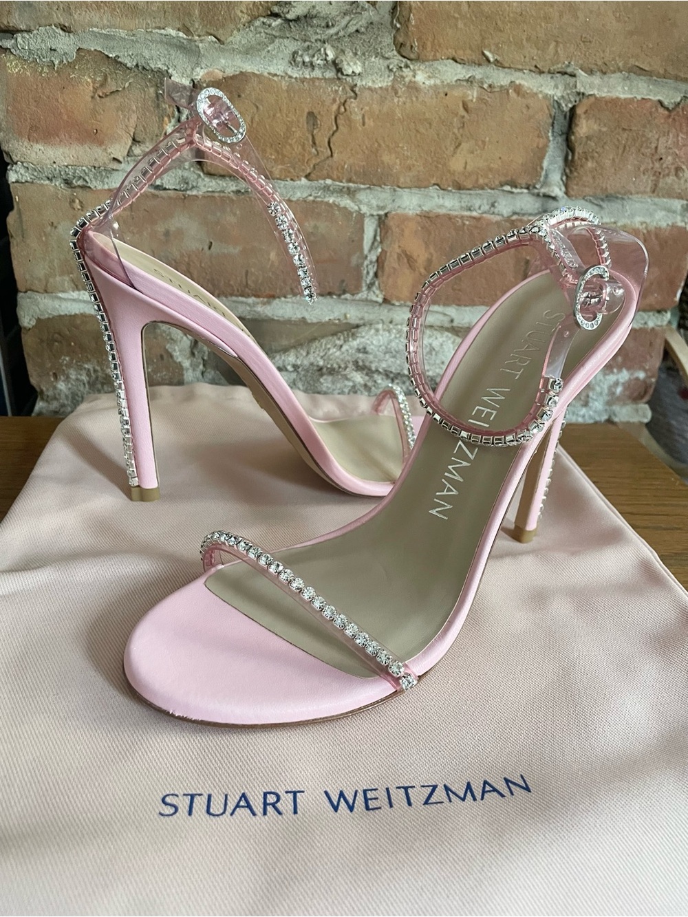 Stuart Weitzman Pink Crystal-Embellished 7.5 Heels brand new in box